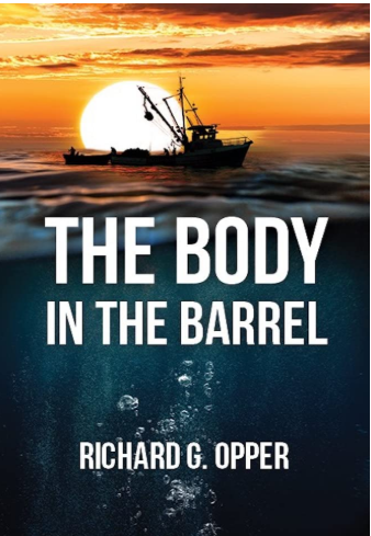 Original The Body in the Barrel cover by Richard G. Opper, showing a boat at sunset above dark water